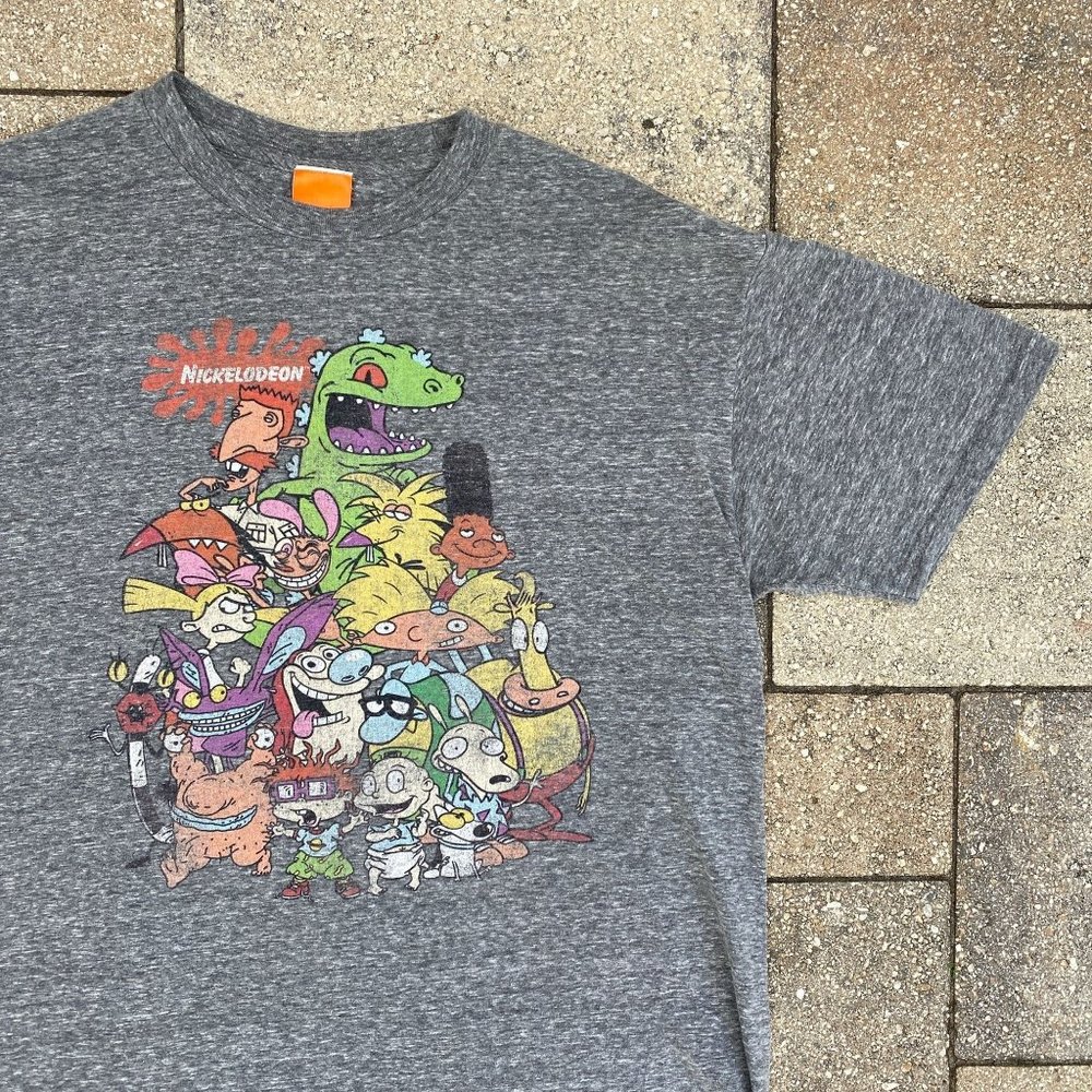 Nickelodeon NICK TOONS Gray Ren Stimpy Rugrats Doug Cartoon T Shirt Size Large